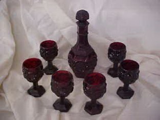 Ruby Cape Cod Decanter set with 4 glasses